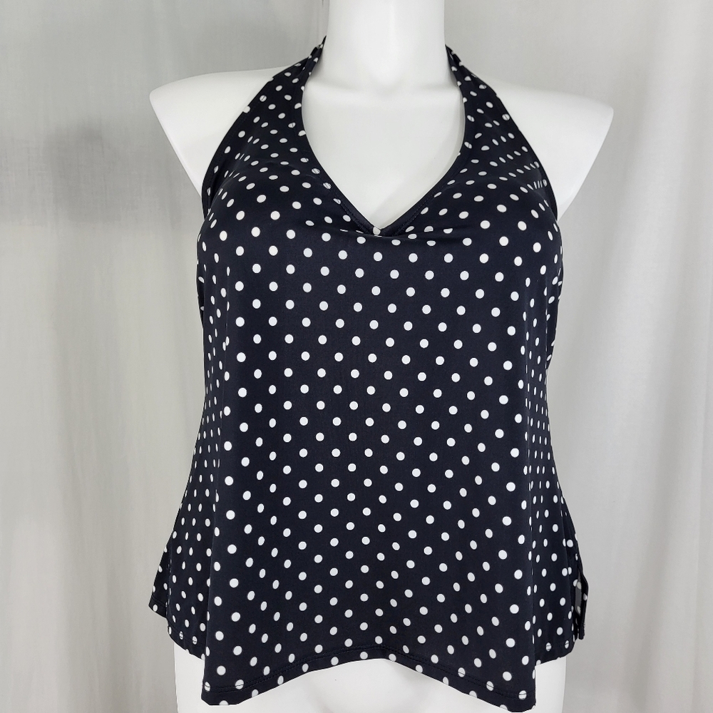 T.H.E Swimwear TANKINI TOP Womens Size 18W Black with White Polka Dots Halter